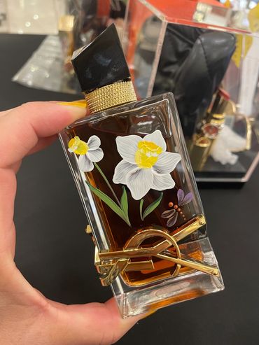 YSL bottle painted white yellow daffodil