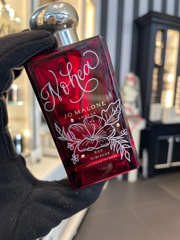 personalized Jo Malone Intense Red Hibiscus cologne bottle San Diego engraver