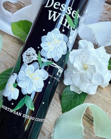 San Diego Bottle Painter Keys Creek wine bottle with gardenias