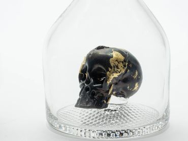 Justin Parker Skull Decanter Black with Gold Leaf