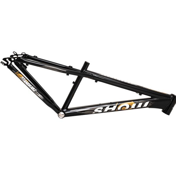 Black BMX bike frame with SHOU and MANKANE decals.