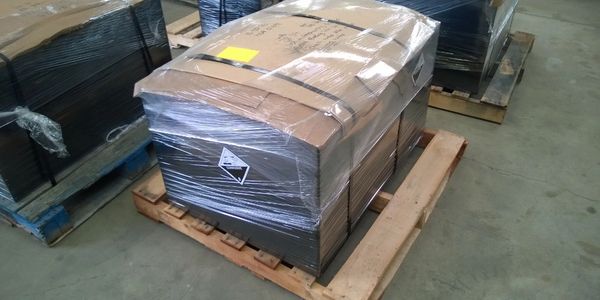 refurbished forklift battery wrapped for shipping