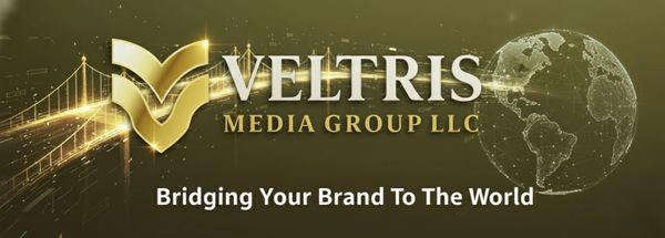 Veltris Media Group LLC logo with a global and bridging theme.