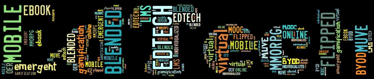This is a word cloud - all shapped in the letters EDTECH, with words like mobile, ebook,flipped, edt