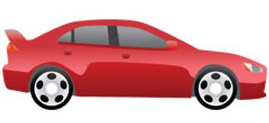 Red two-door sports car with sleek design and tinted windows.