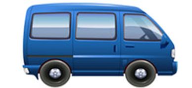 Blue passenger van with tinted windows and sliding door.