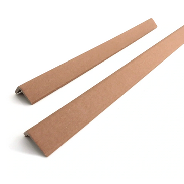 Two brown cardboard corner protectors on a white background.