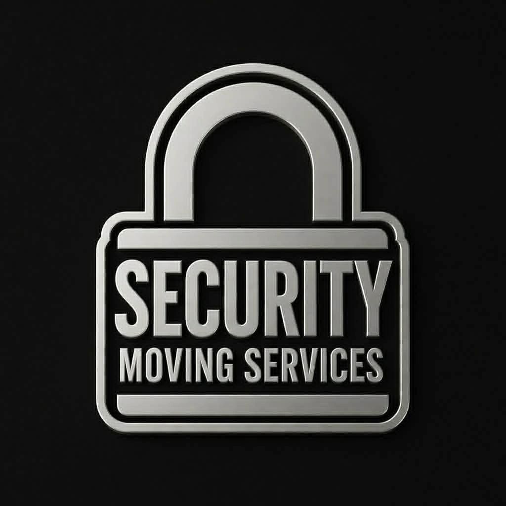 Metallic logo of a padlock with 'Security Moving Services' text.