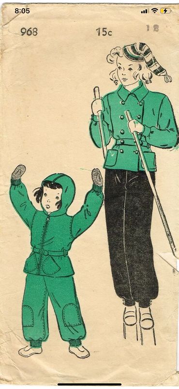 Style 968 Size 12
1940s Snowsuit
Ski Suit Pattern
1940s Vintage Pattern