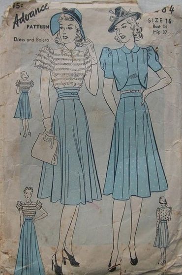 1930s Advance 1992
Vintage Dress Pattern
Size 16 Bust 34