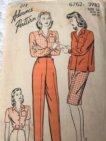 Advance 6762
1940s Vintage Trouser Pattern
1940s Vintage Blouse Pattern
