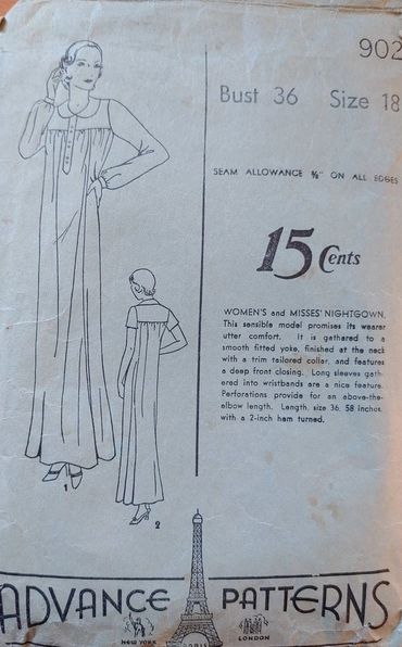 Advanced 902 Size 18 Bust 36
1920s/1930s Nightgown
Vintage Pattern