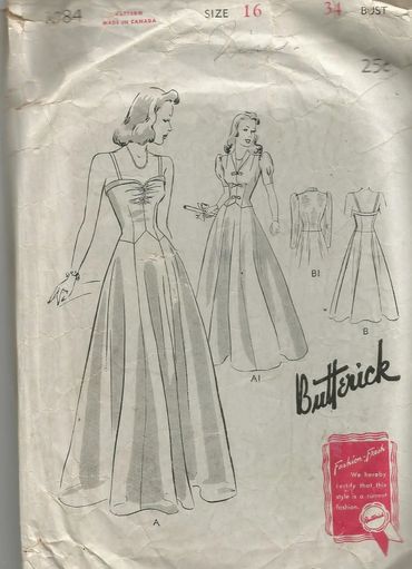 Butterick 3084 Size 16 Bust 34
1940s Wedding Dress