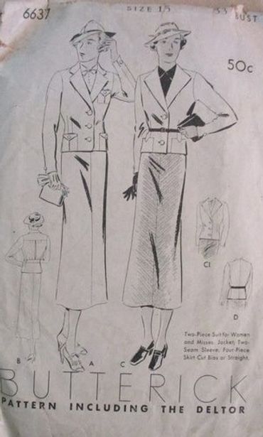 Butterick 6637
1930s Coat and Skirt Pattern
1930s Suit Pattern