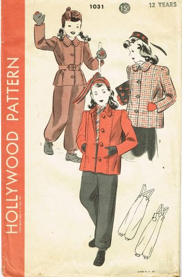 Hollywood 1031 Size 12
1940s Snowsuit
Ski Suit Pattern
1940s Vintage Pattern