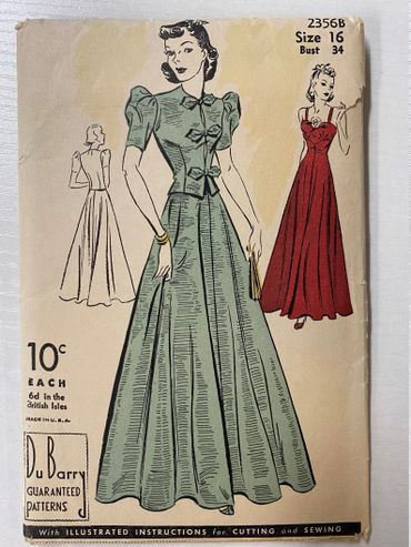 DuBarry 2356B Size 16 Bust 34
1934s Formal Dress Frock Pattern 
Vintage Pattern