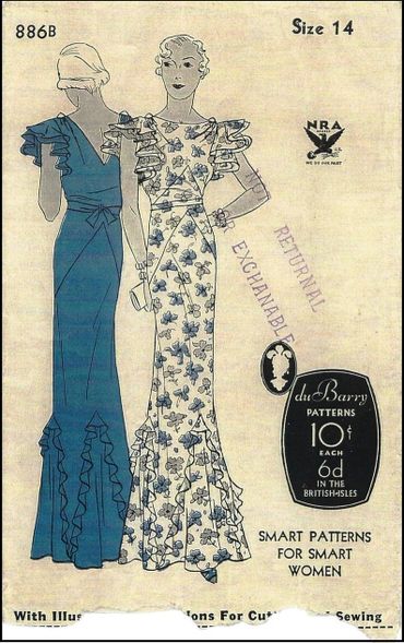 DuBarry 886B Size 14 Bust 32"
1930s Dress Frock Pattern 
Vintage Pattern