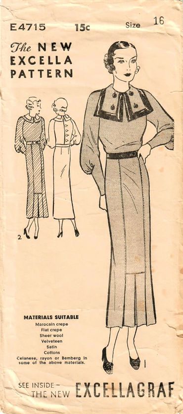 1930s Excella Dress Pattern
Dress Pattern
Size 16 Bust 34