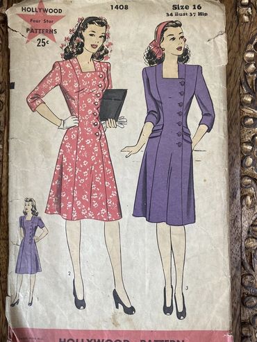 Hollywood 1408 1940s Vintage Dress Pattern