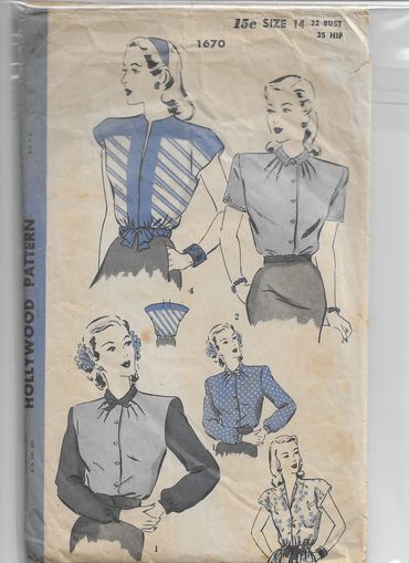 Hollywood 1670
1940s Vintage Blouse Pattern