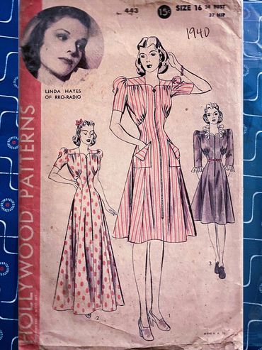 Hollywood 443 1940s Vintage Dress Pattern