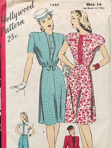 Hollywood 1587 1940s Vintage Dress Pattern