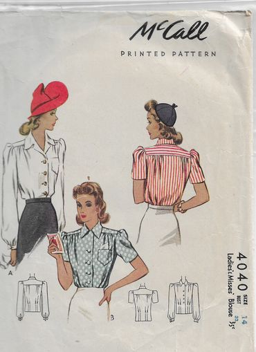 McCall 4040
1940s Vintage Blouse Pattern
1930s
