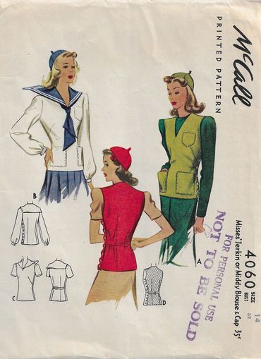 McCall 4060
1940s Vintage Blouse Pattern
Sailor Blouse
Vest