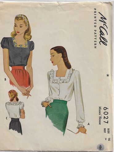 McCall 6027
1940s Vintage Blouse Pattern