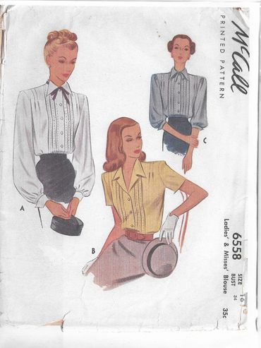 McCall 6558
1940s Vintage Blouse Pattern