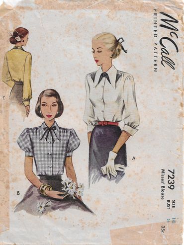 McCall 7239
1940s Vintage Blouse Pattern