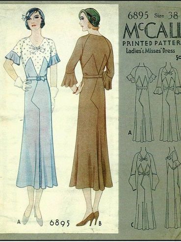 McCall 6895 Bust 38
1930s Misses' Dress Pattern
Vintage Pattern