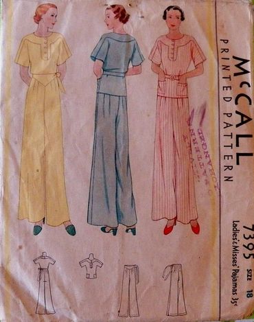 McCall 7395 Size 18 Bust 36
1920s/1930s Pajamas
Vintage Pattern