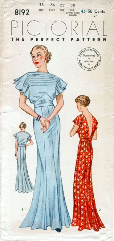 Pictorial 8192 Size 16 Bust 34
1930s Dress Frock Pattern 
Vintage Pattern