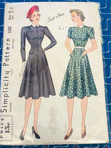 Simplicity 3280 1940s Vintage Dress Pattern