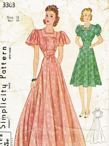 Simplicity 3303 1940s Vintage Dress Pattern
Evening Dress Pattern