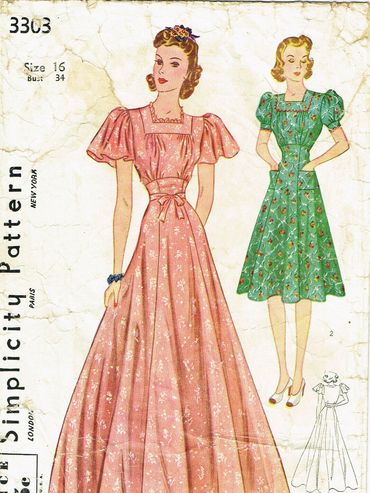 Simplicity 3303 Vintage 1930s Dress Pattern
1930s Formal Dress Pattern
House dress
1940s Dress