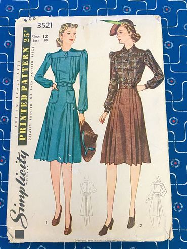 Simplicity 3521 1940s Vintage Dress Pattern
Jacket and Skirt Pattern
