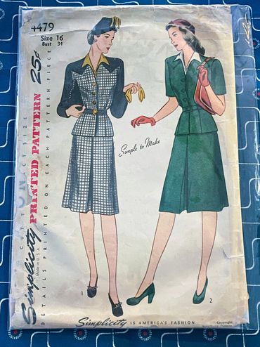Simplicity 4479 1940s Vintage Dress Pattern
Vintage Suit Pattern