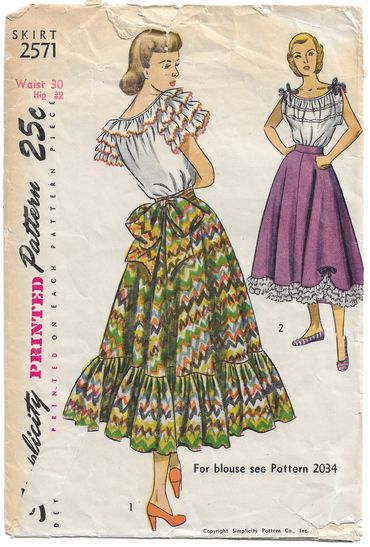 Simplicity 2571 Skirt Waist 30"
1940s Vintage Skirt Pattern