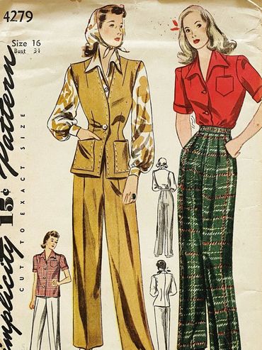 Simplicity 4279
1940s Vintage Trouser Pattern
1940s Vintage Blouse Pattern