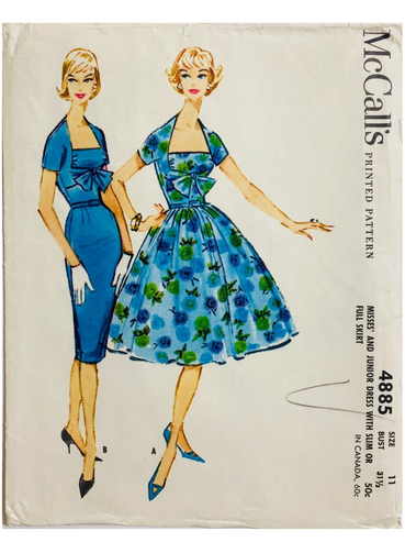 McCall's 4885 • Bust 31.5" • Vintage 1950s Sewing Pattern 1959 Wiggle Dress Shirtdress Pattern
