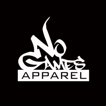 No Games Apparel logo in white on black.