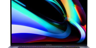 image of an Apple Mac Book Air with a colorful abstract design on the screen