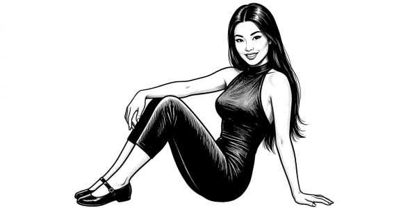 Illustration of a woman sitting with a smile.