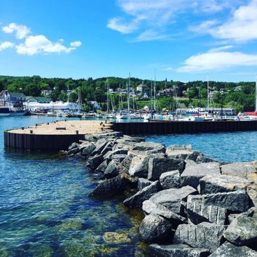 Sail boats moored in the marina in Bayfield, Wisconsin near Chequamegon-Nicollet National Forest.