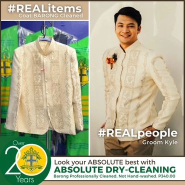 Barong Professional cleaned to preserve form and fit. Guaranteed NOT hand-washed.