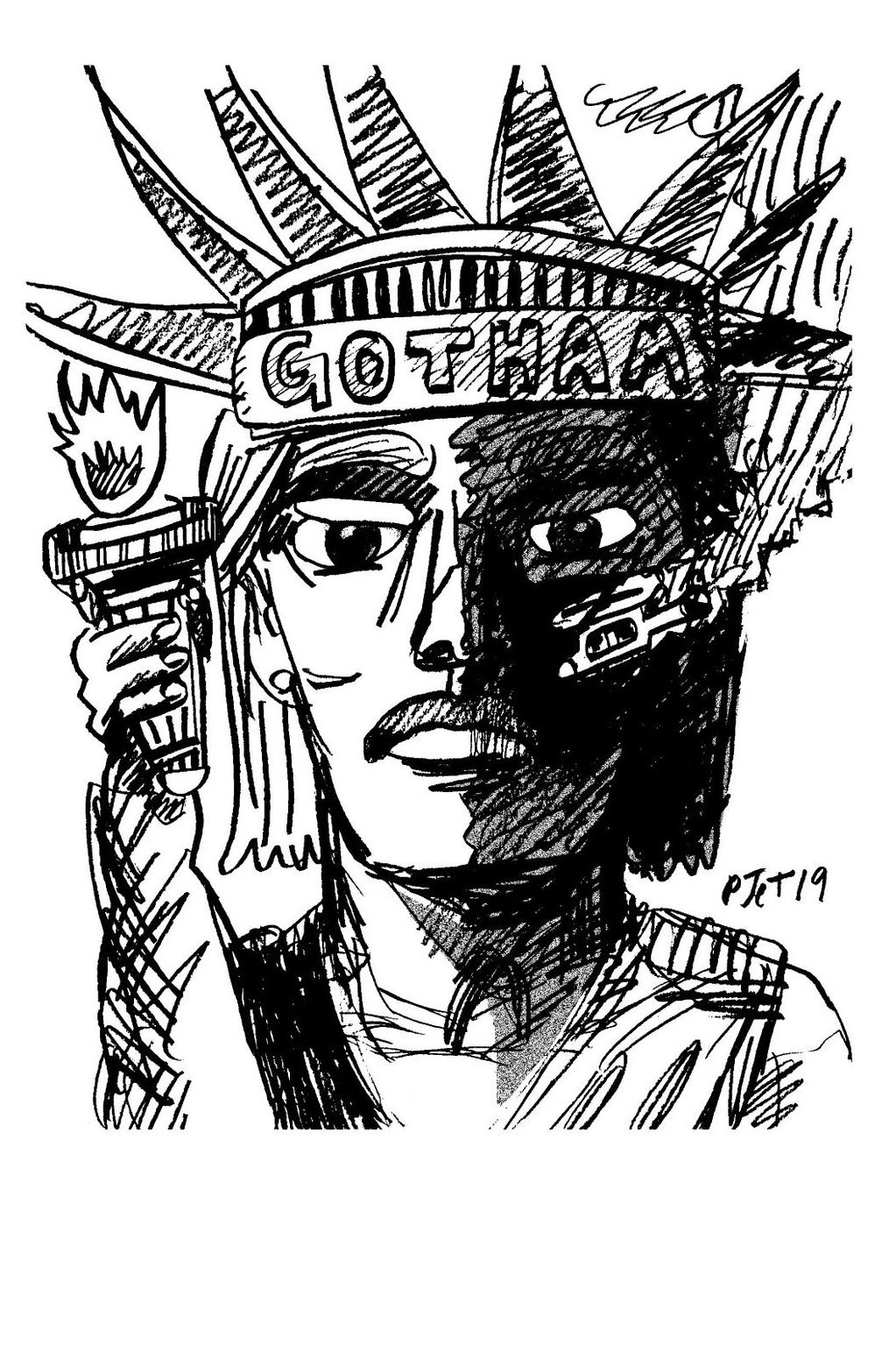 movie drawing fan art batman statue of liberty two face dc comics comicbooks tribute sketch artwork