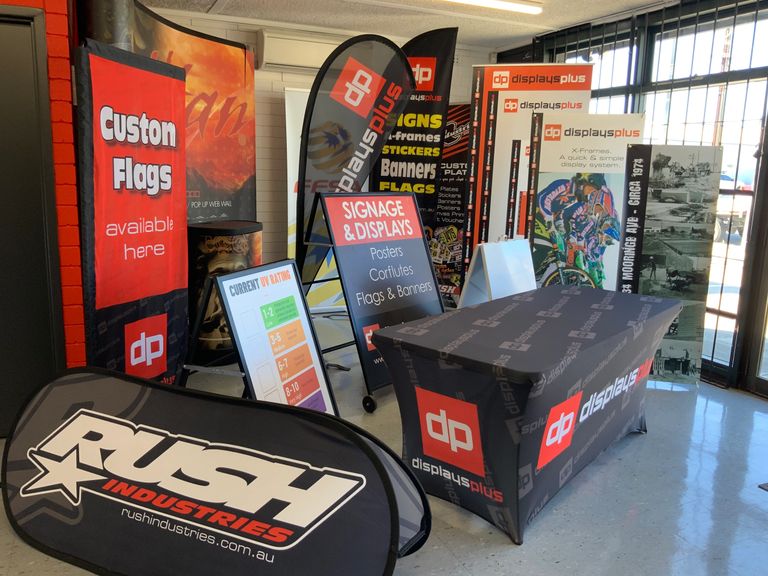 Displays Plus signs flags banners