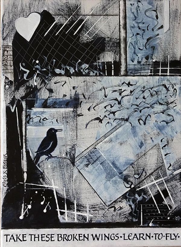 "BlackBird," 15x20 Mixed Media on Canvas, 
